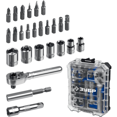 ЗУБР Компакт 26 предм., система стыковки Z-БОКС, набор: трещотка с насадками, Профессионал (25172)