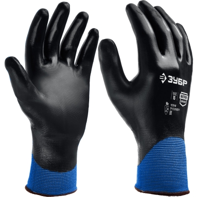 ЗУБР МЕХАНИК+, M (8), перчатки с полным нитриловым обливом, маслобензостойкие, 15 класс, Профессионал (11279-M)