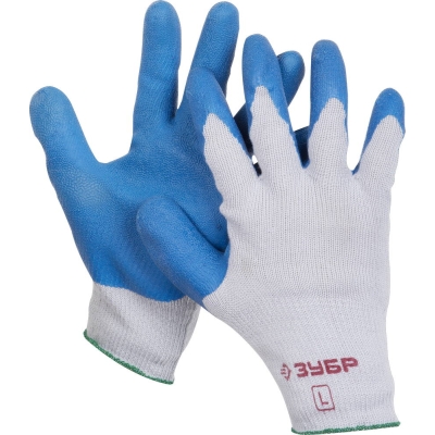 ЗУБР СУПЕРПРОЧНЫЕ, L (9), перчатки с утолщённым рельефным латексным покрытием, противоскользящие, 10 класс, Профессионал (11260-L)
