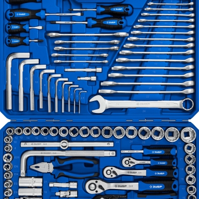 ЗУБР Универсал-142, 142 предм., (1/2″+ 3/8″+ 1/4″), универсальный набор инструмента, Профессионал (27670-H142)